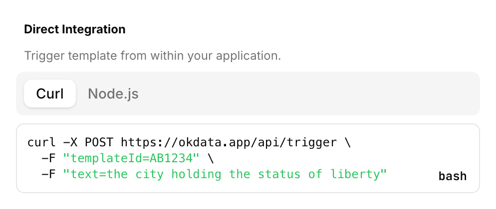 Direct API integration example